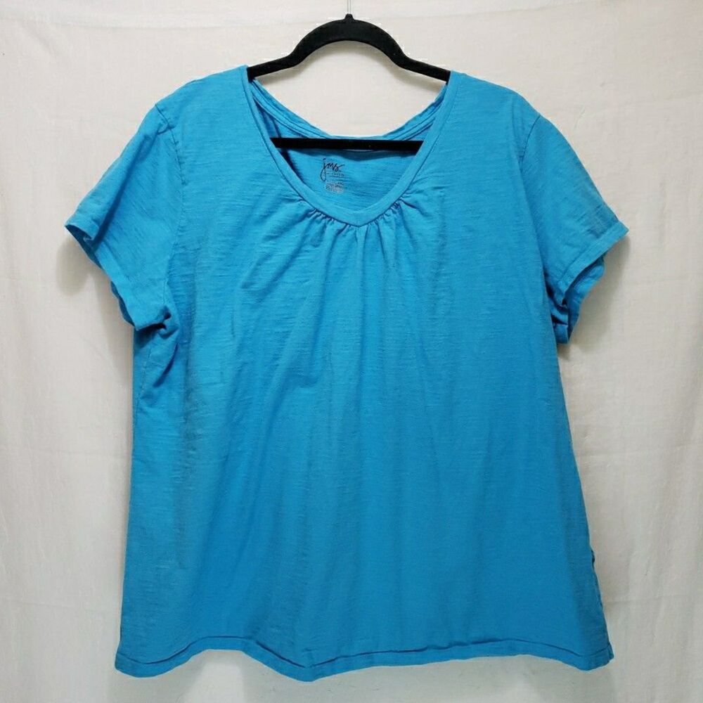 Just My Size JMS Turquoise Blue Slub Knit Top Sz 4X 26W/28W V-Neck Short Sleeve